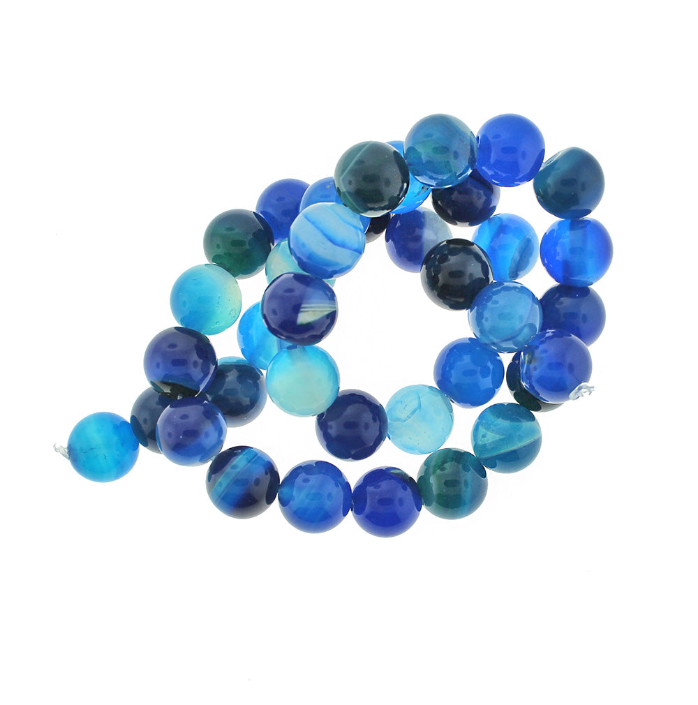 Perles rondes en dentelle naturelle Agate 4mm -12mm - Choisissez votre taille - Tons bleus - 1 brin complet de 15" - BD1839