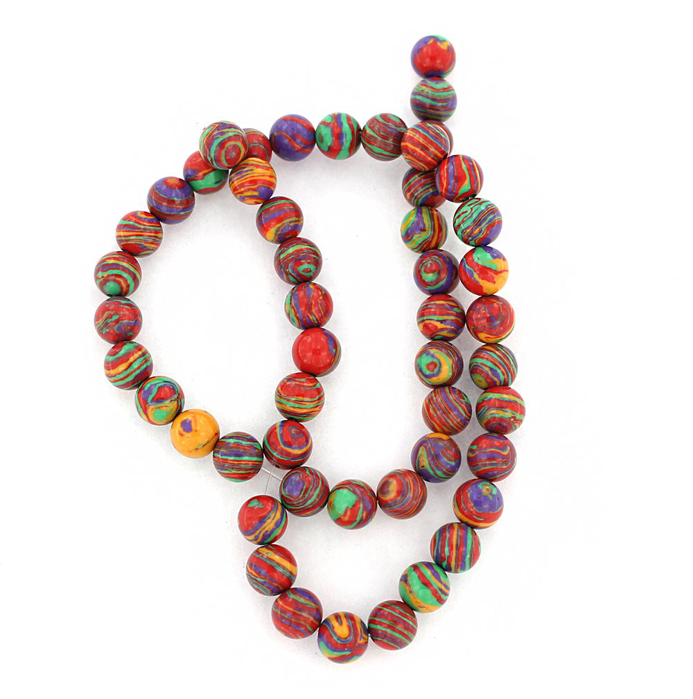 Round Natural Malachite Beads 8mm - Red, Green, Blue, and Yellow - 1 Strand 50 Beads - BD597