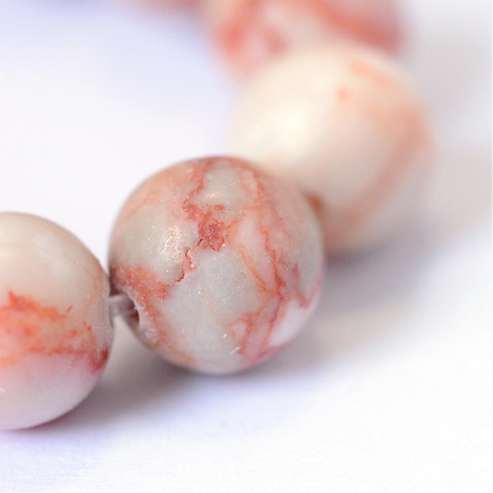 Round Natural Netstone Beads 8mm - Granite, Ivory and Rust Red - 1 Strand 47 Beads - BD1331