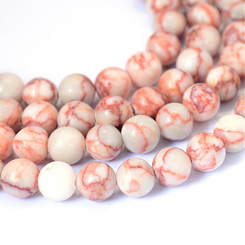 Round Natural Netstone Beads 8mm - Granite, Ivory and Rust Red - 1 Strand 47 Beads - BD1331