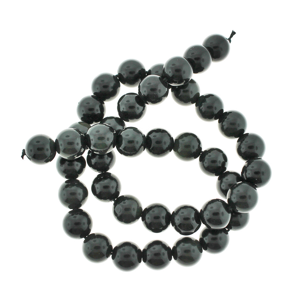 Perles rondes en obsidienne naturelle 6mm - 14mm - Choisissez votre taille - Noir naturel - 1 brin complet de 15" - BD1877