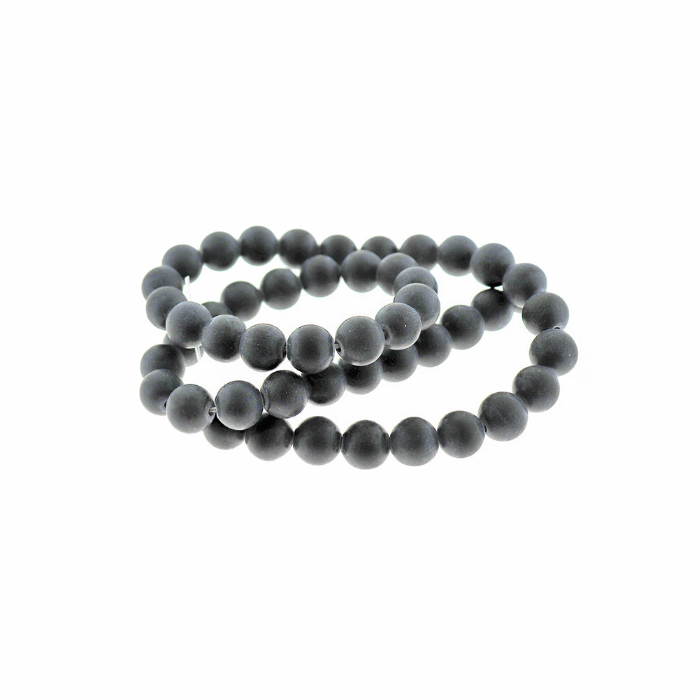 Perles rondes en obsidienne naturelle 8 mm - Noir givré - 1 rang 49 perles - BD305