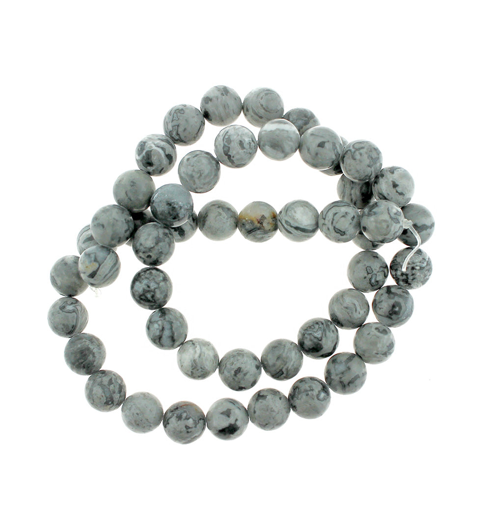 Round Natural Picasso Jasper Beads 4mm - 12mm - Choose Your Size - Stormy Grey Tones - 1 Full 15" Strand - BD1848