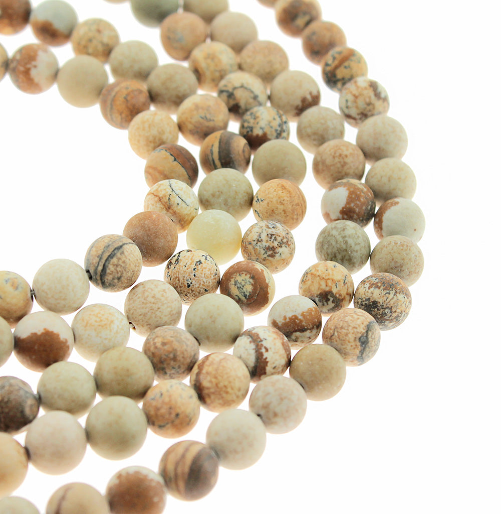 Perles rondes en jaspe naturel Picasso 8 mm - Tons de terre givrés - 1 brin 47 perles - BD1629