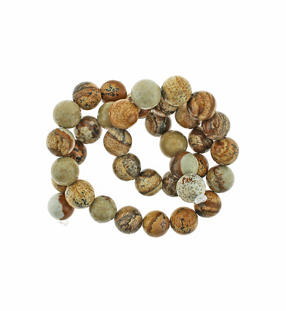 Round Natural Picture Jasper Beads 4mm - 12mm - Choose Your Size - Granite Earth Tones - 1 Full 15.5" Strand - BD1831