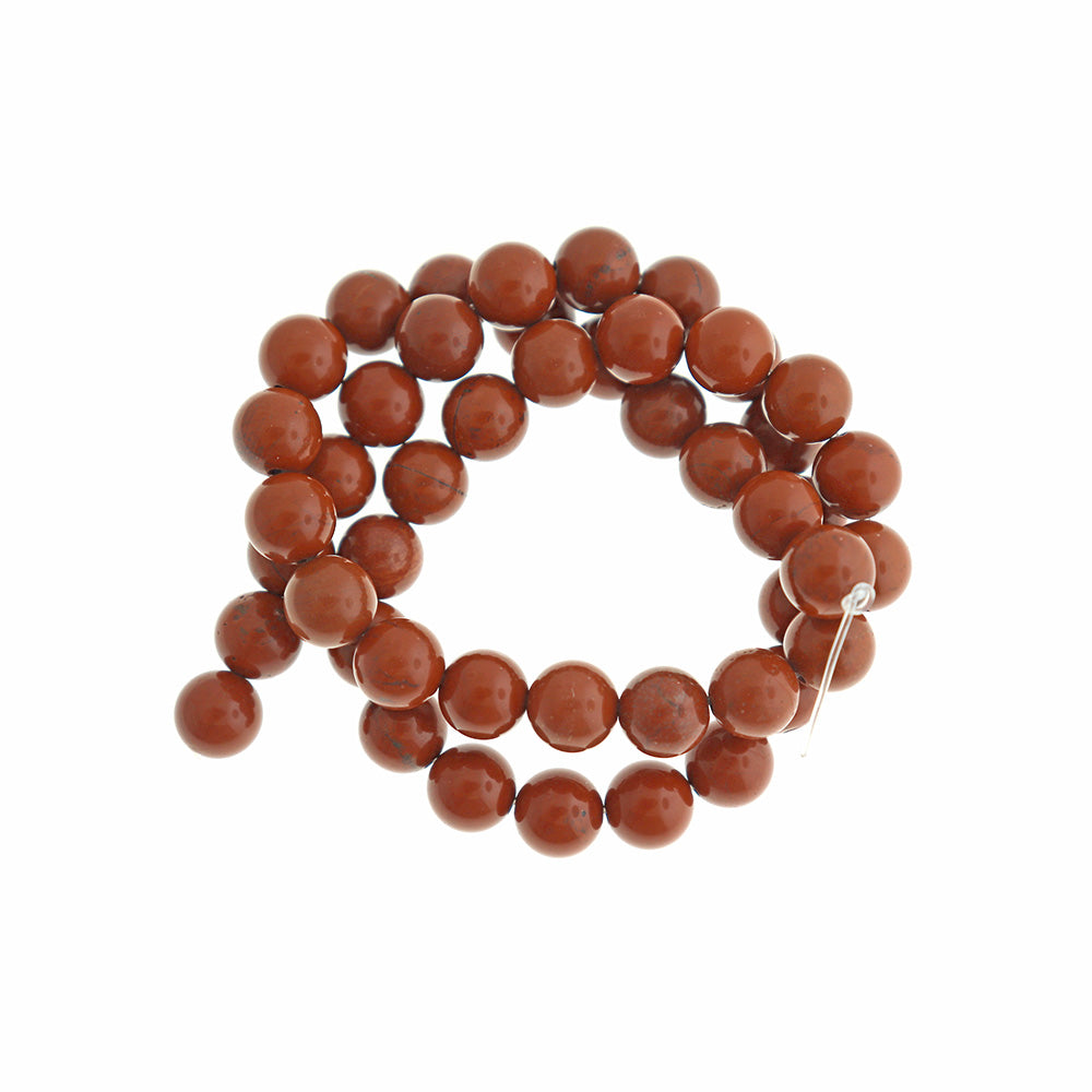 Round Natural Red Jasper Beads 8mm - Brick Red with Black Vein - 1 Strand 49 Beads - BD1608