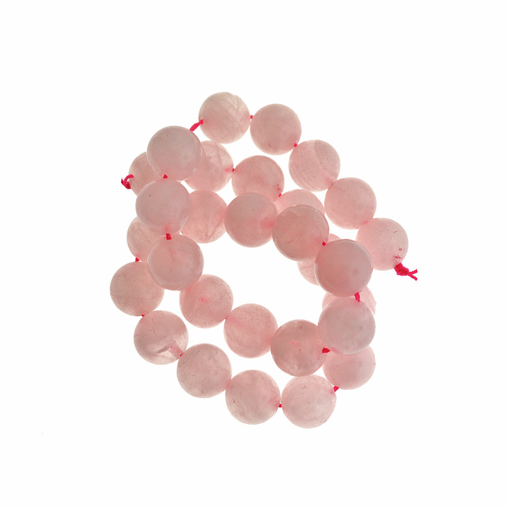 Round Natural Rose Quartz Beads 14mm - Frosted Petal Pink - 1 Full Strand 28 Beads - BD1705
