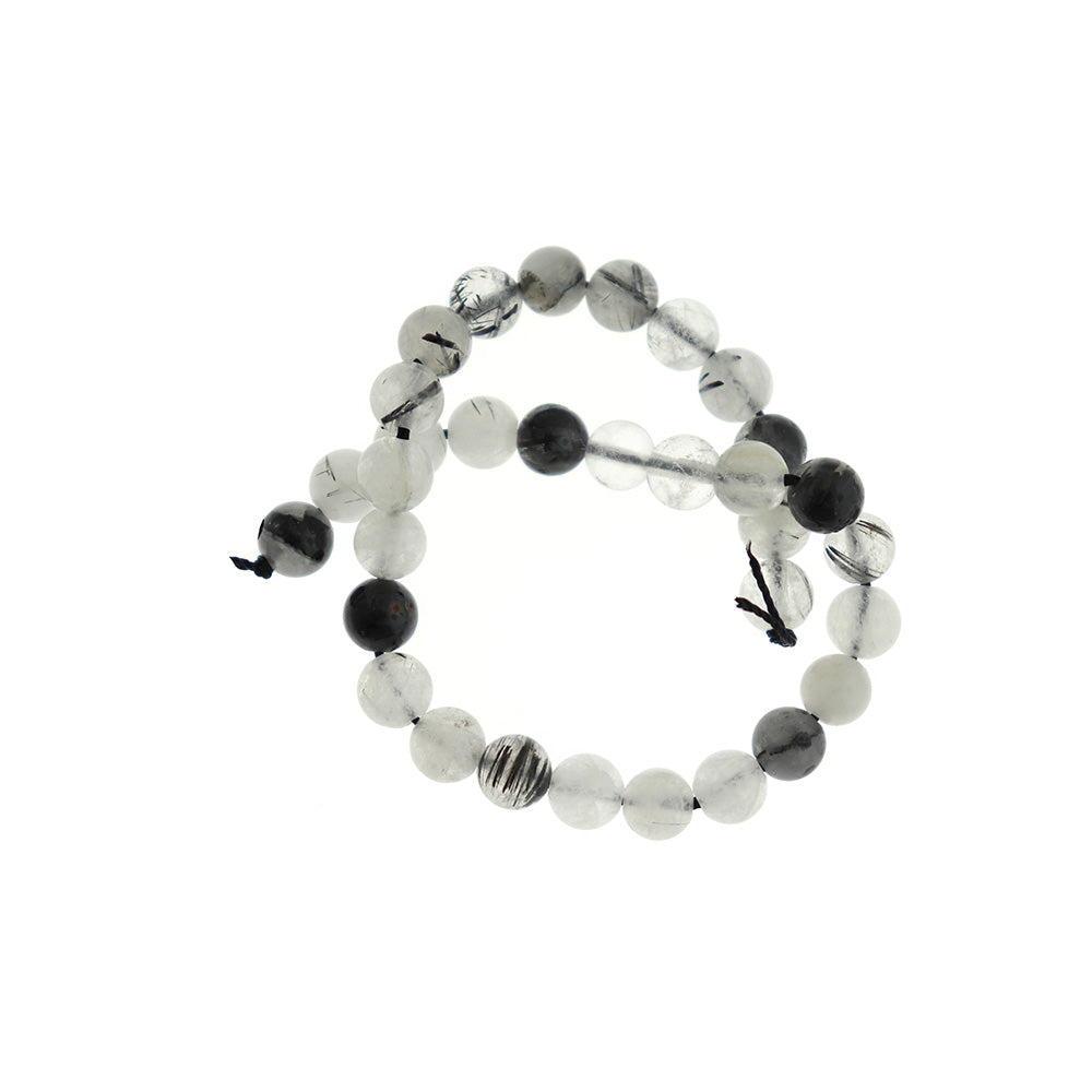 Round Natural Rutilated Quartz Beads 6mm - Grey and Black - 1 Strand 31 Beads - BD1747