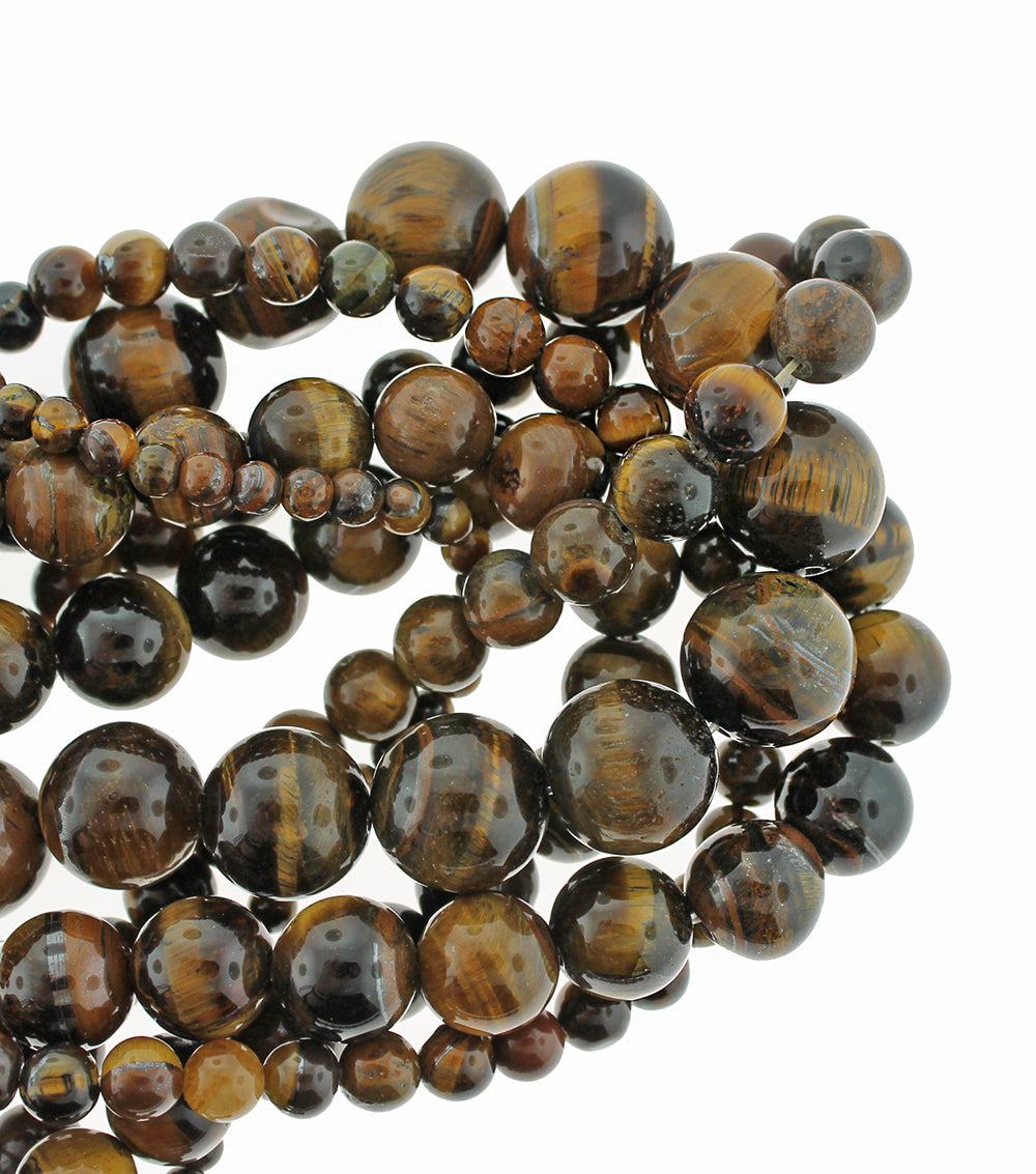 Perles rondes en oeil de tigre naturel 4mm - 14mm - Choisissez votre taille - Brun doré - 1 brin complet de 15" - BD1840