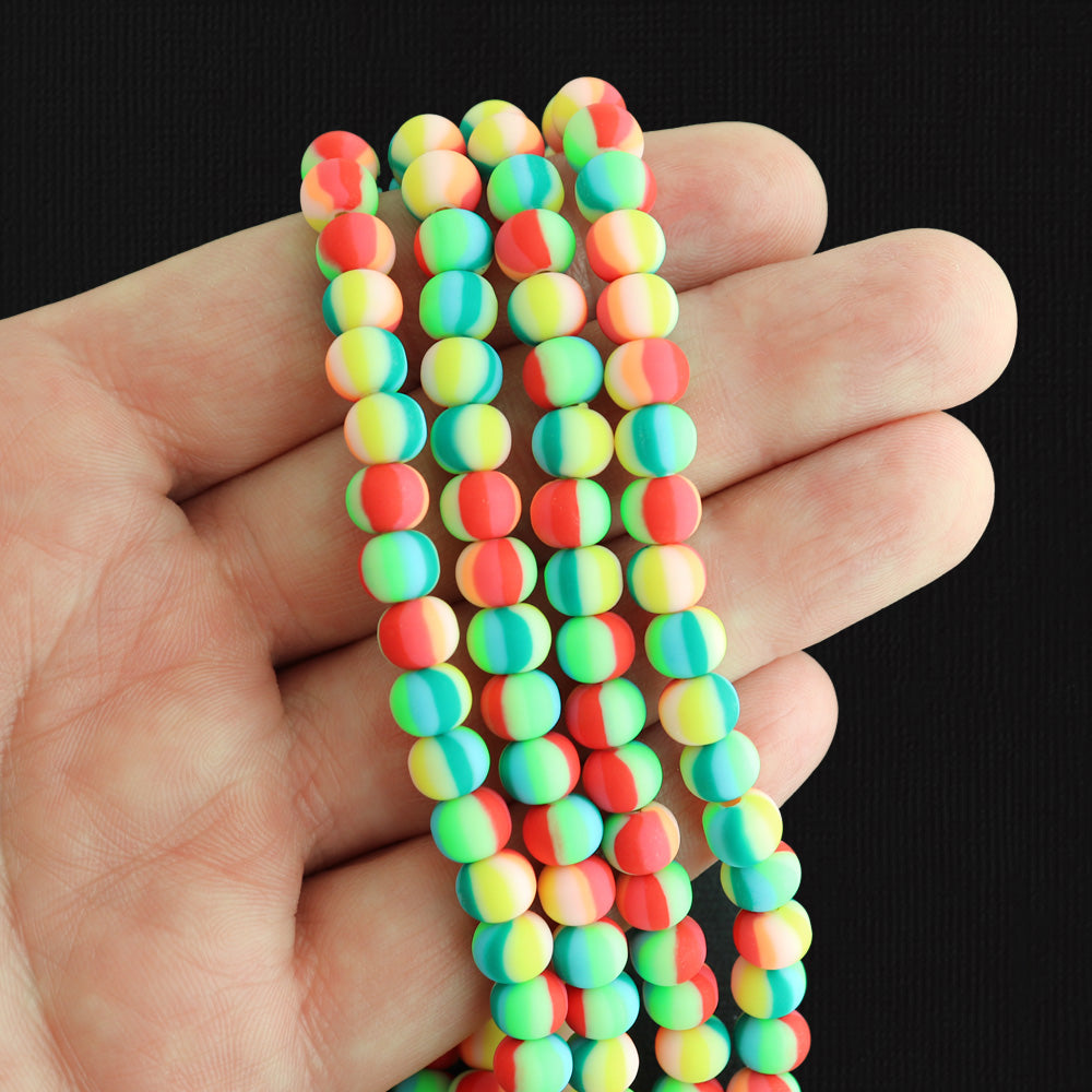 Round Polymer Clay Beads 6.5mm - Rainbow - 1 Strand 68 Beads - BD1881