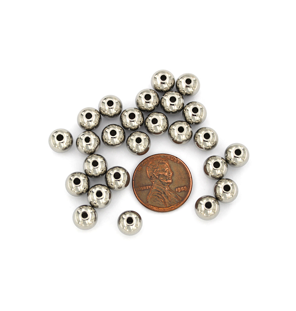 Round Spacer Beads 8mm x 7mm - Silver Tone - 10 Beads - FD671