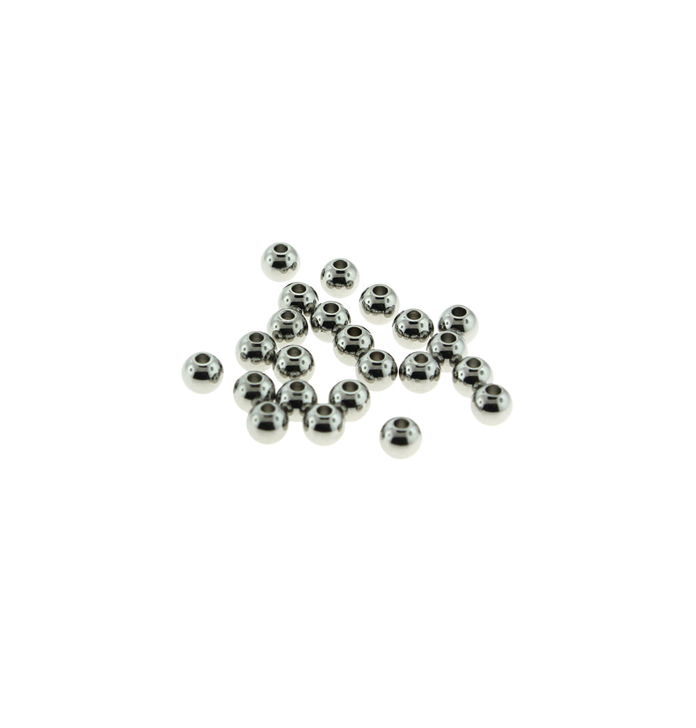 Round Stainless Steel Spacer Beads 4mm x 4mm - Silver Tone - 25 Beads - FD819