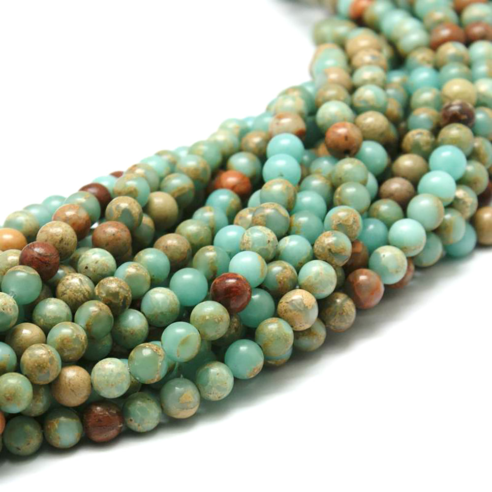 Perles de jaspe Aqua Terra synthétiques rondes 4mm - Tons turquoise et terre - 25 perles - BD184