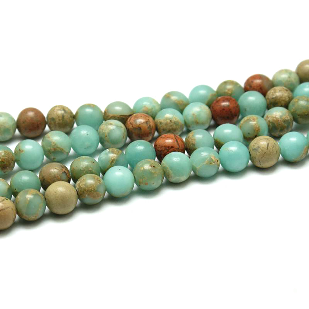 Perles de jaspe Aqua Terra synthétiques rondes 4mm - Tons turquoise et terre - 25 perles - BD184