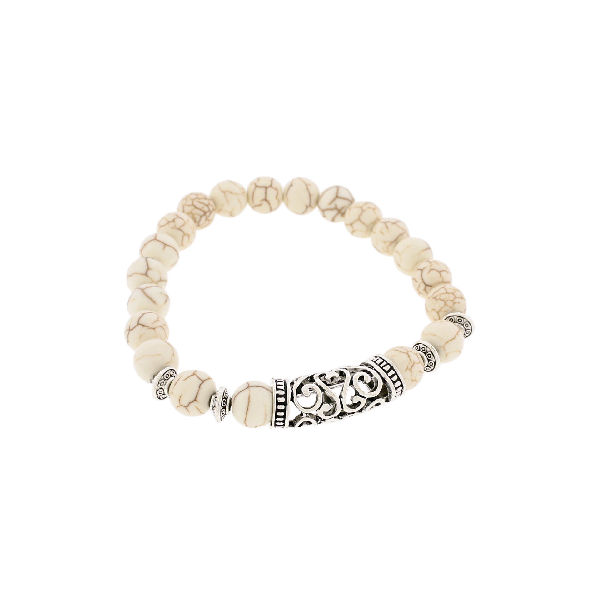 Round White Howlite Bead Bracelet 56mm - Antique Silver Tone Bail - 1 Bracelet - BB244