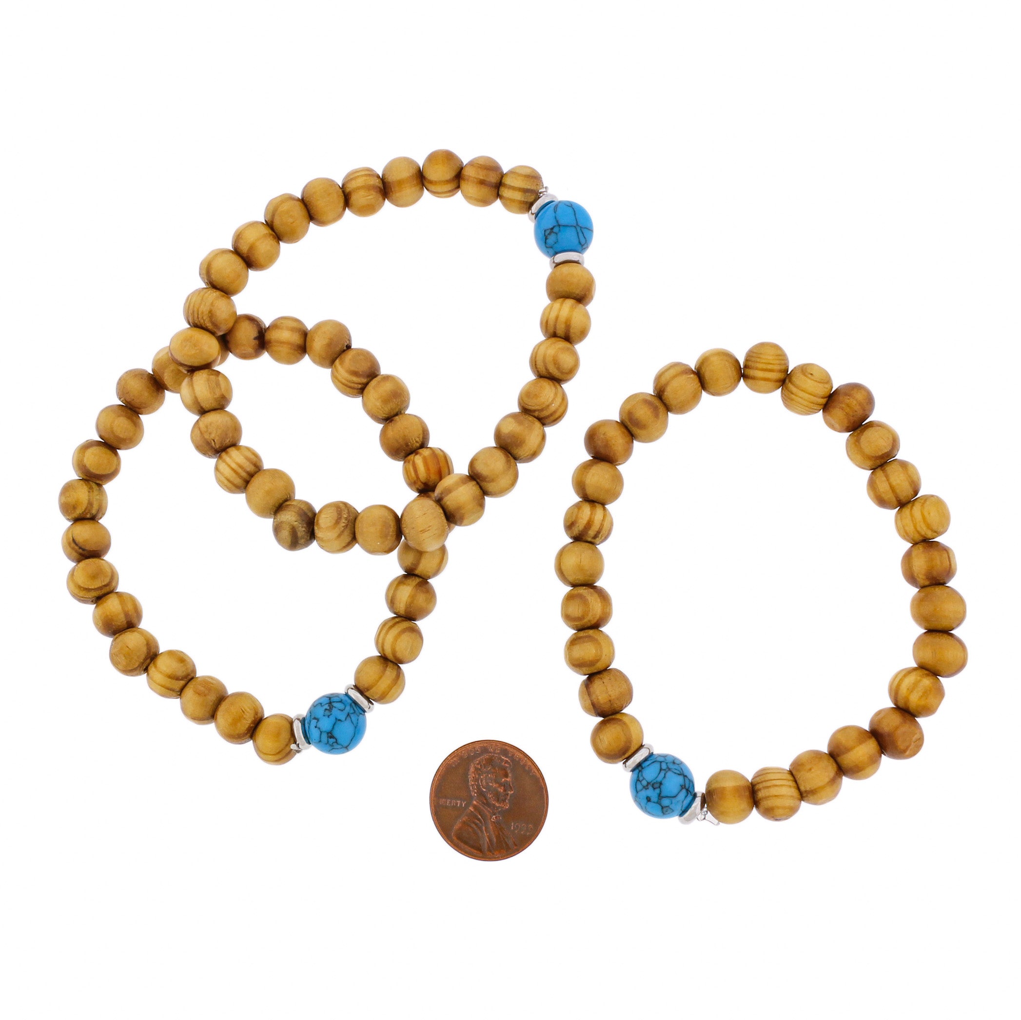 Round Wood Bead Bracelet - 8mm / 56mm - With Focal Bead - Choose Your Color!