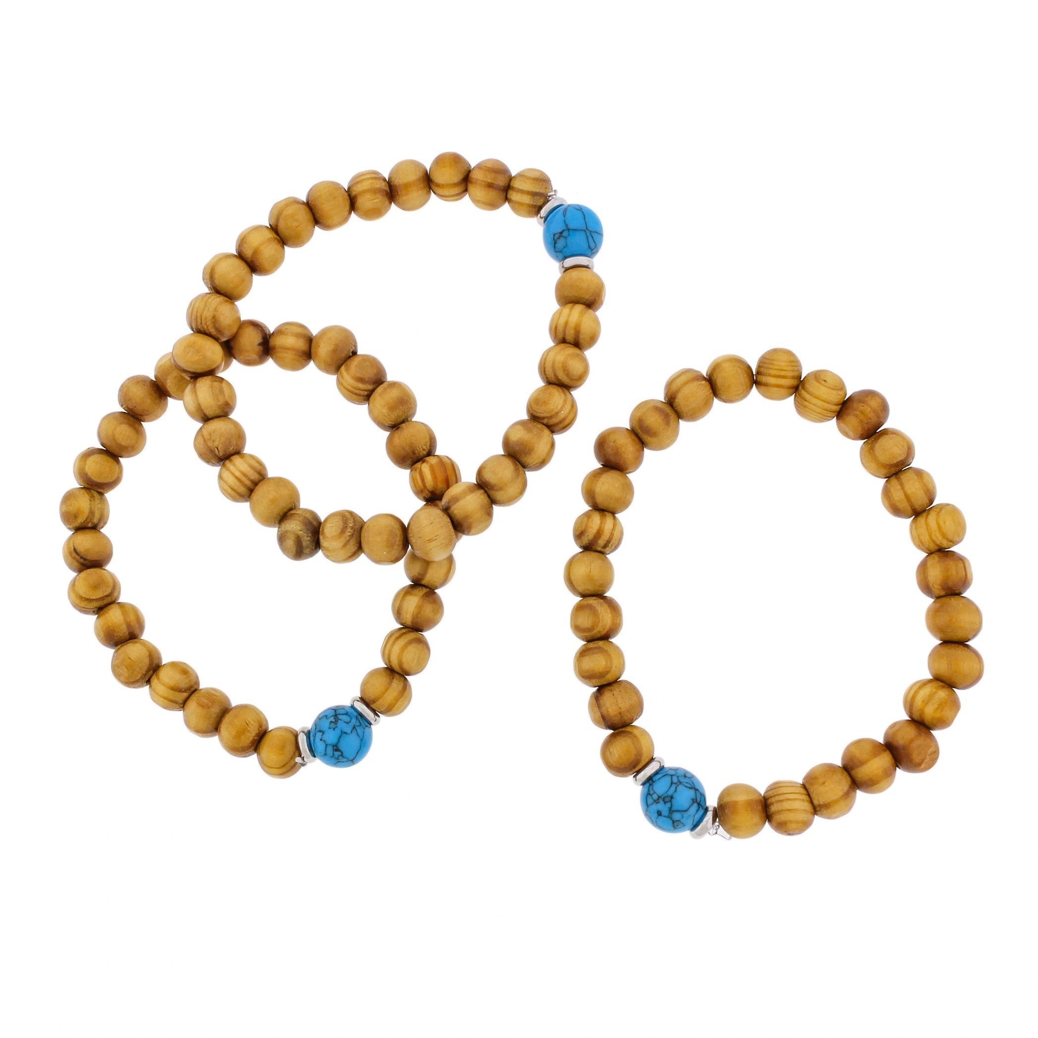 Round Wood Bead Bracelet - 8mm / 56mm - With Focal Bead - Choose Your Color!