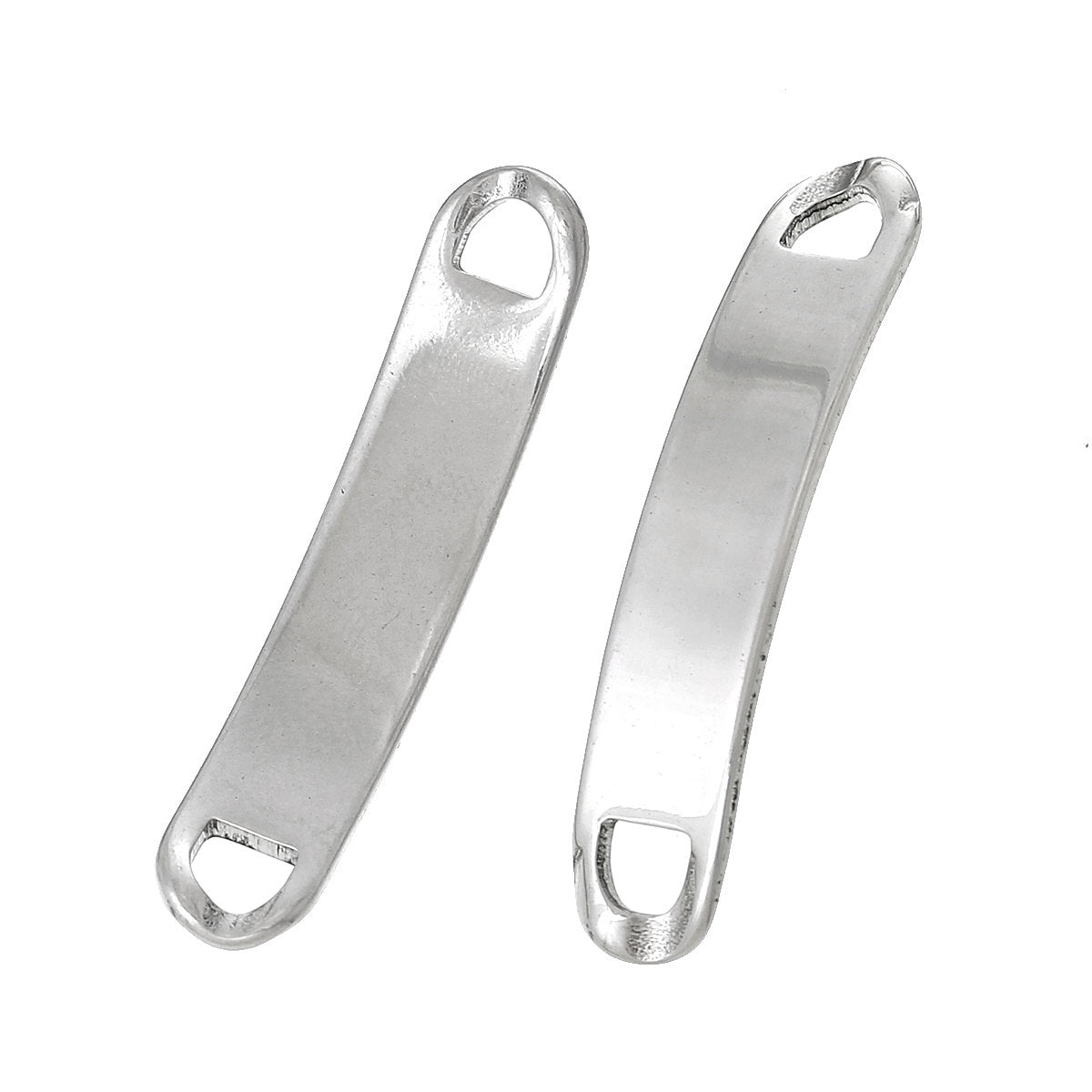 SALE Curved Rectangle Connector Stamping Blanks - Silver Tone Stainless Steel - 42mm x 8mm - 2 Tags - Z070