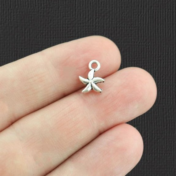 20 Starfish Antique Silver Tone Charms 2 Sided - SC5456