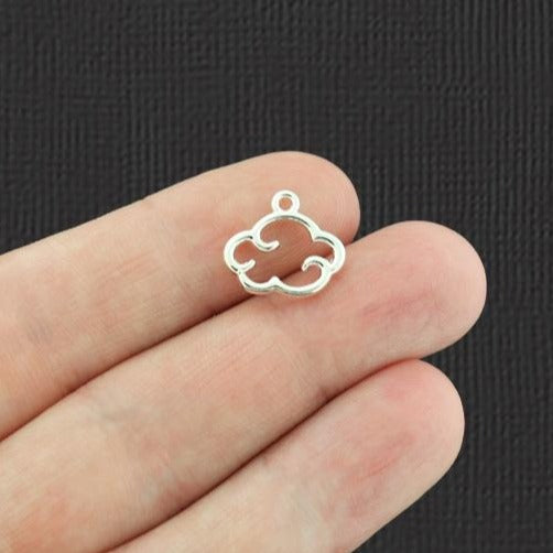 6 Cloud Silver Tone Charms 2 Sided - SC6557