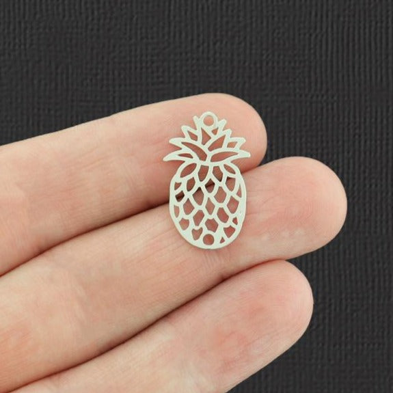 5 Pineapple Silver Tone Charms 2 Sided - SC7413