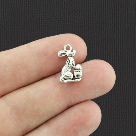 BULK 50 Easter Bunny Antique Silver Tone Charms 2 Sided - SC912
