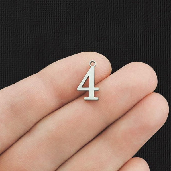 8 Number 4 Stainless Steel Charms - SSP287