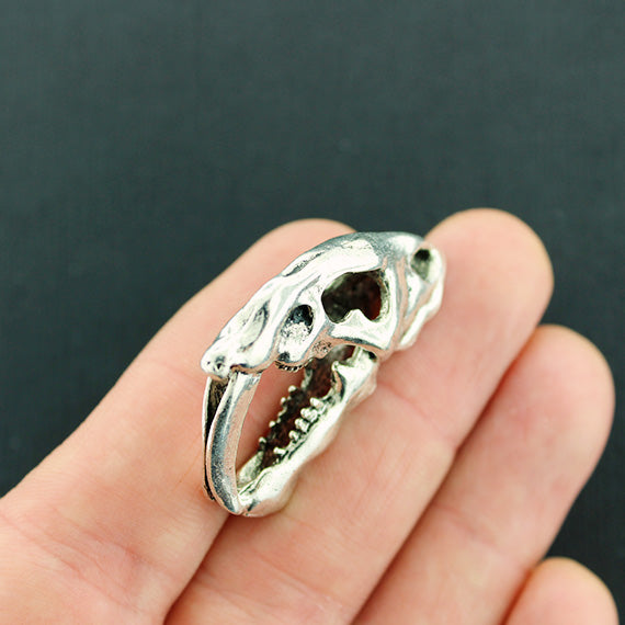 Saber Tooth Skull Charm Antique Silver 3D - SC645