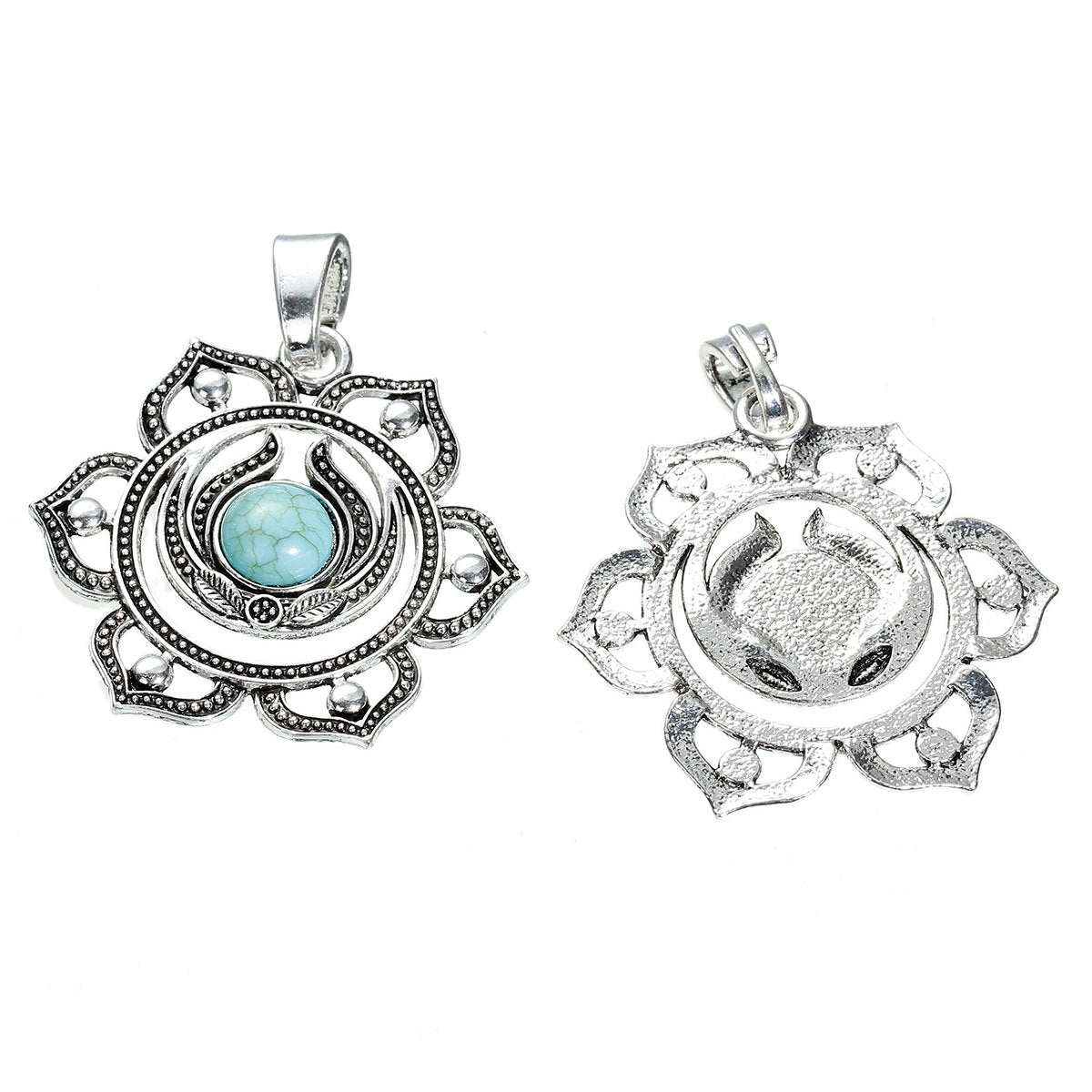 Sahasrara Chakra Antique Silver Tone Charm avec Imitation Turquoise - SC5721