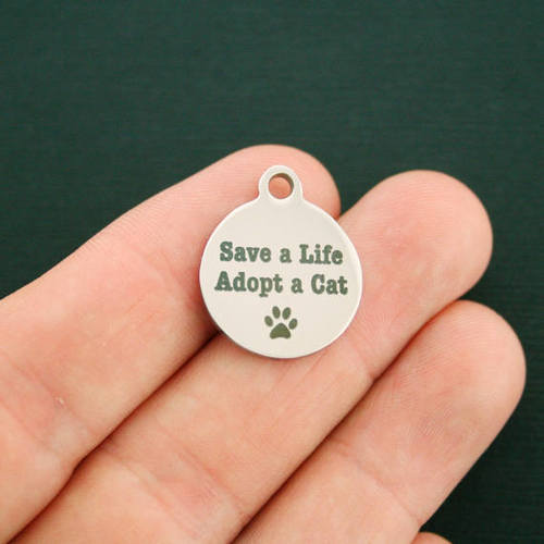 Breloques en acier inoxydable Save a Life - Adoptez un chat - BFS001-0755
