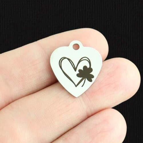 Shamrock Heart Stainless Steel Charms - BFS011-6777