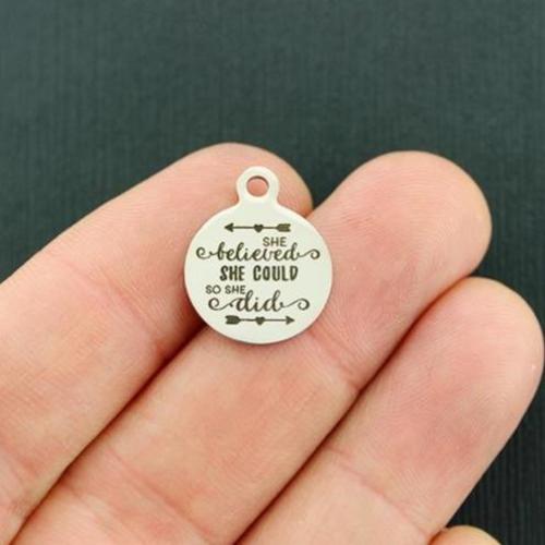 She believed Stainless Steel Small Round Charms - she could, so she did - BFS002-4132