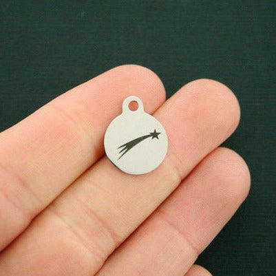 Shooting Star Stainless Steel Small Round Charms - BFS002-1692