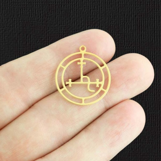 Sigil of Lilith Gold Stainless Steel Charm 2 Sided - SSP508