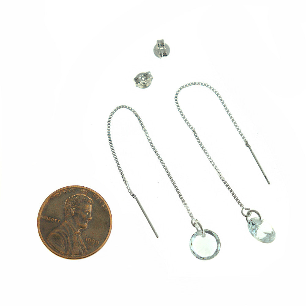Silver Brass Threader Earring with Cubic Zirconia - 93mm - 2 Pieces 1 Pair - ER579