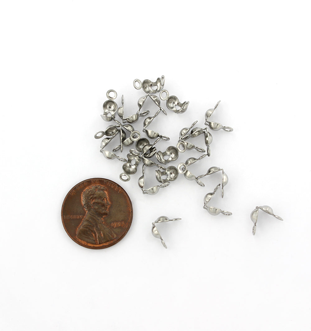 Pointes de perles argentées - 7 mm x 4 mm à clapet - 50 pièces - FD126