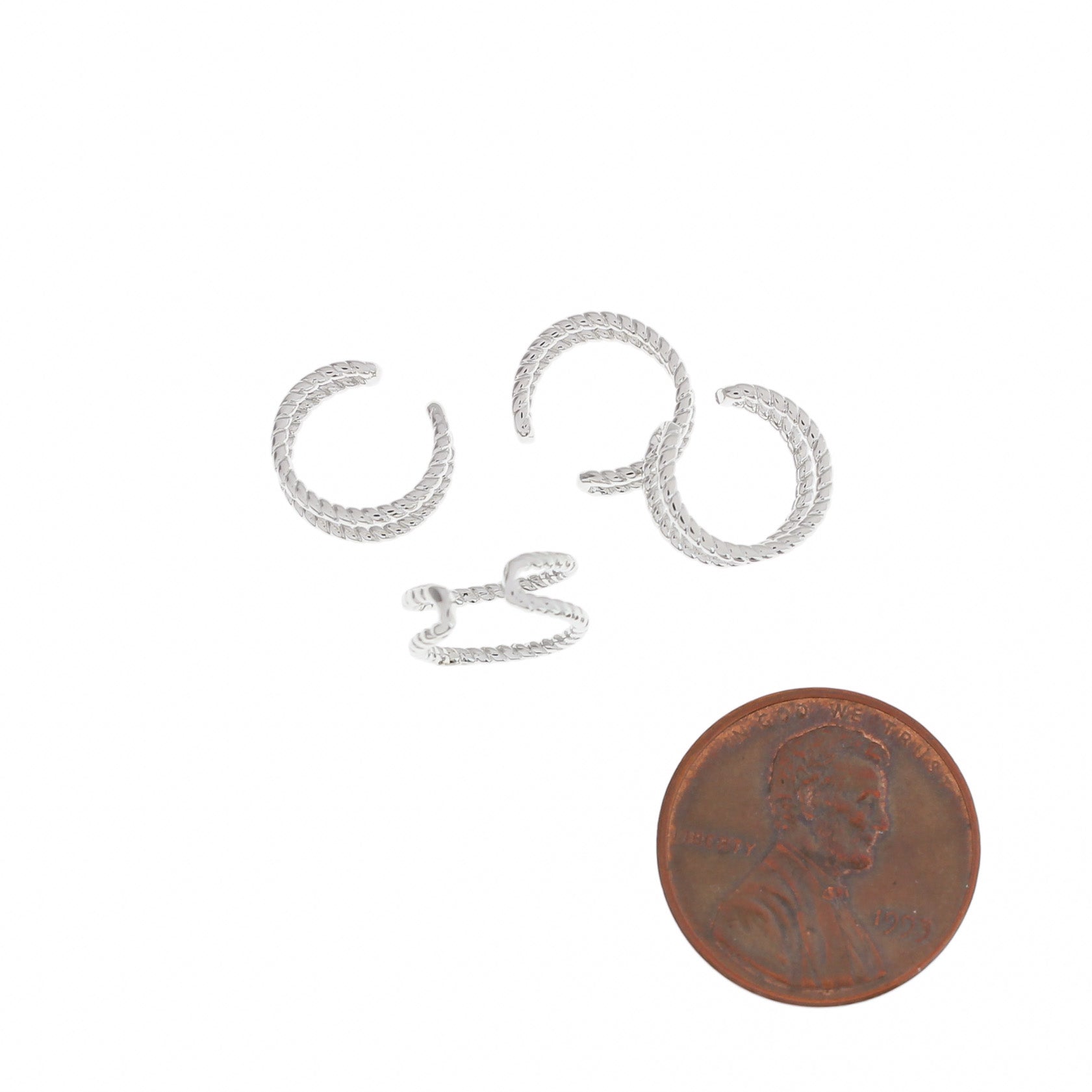 Silver Tone Brass Earring Cuff - Braided Rope - 12mm x 6mm - 1 Piece - ER394