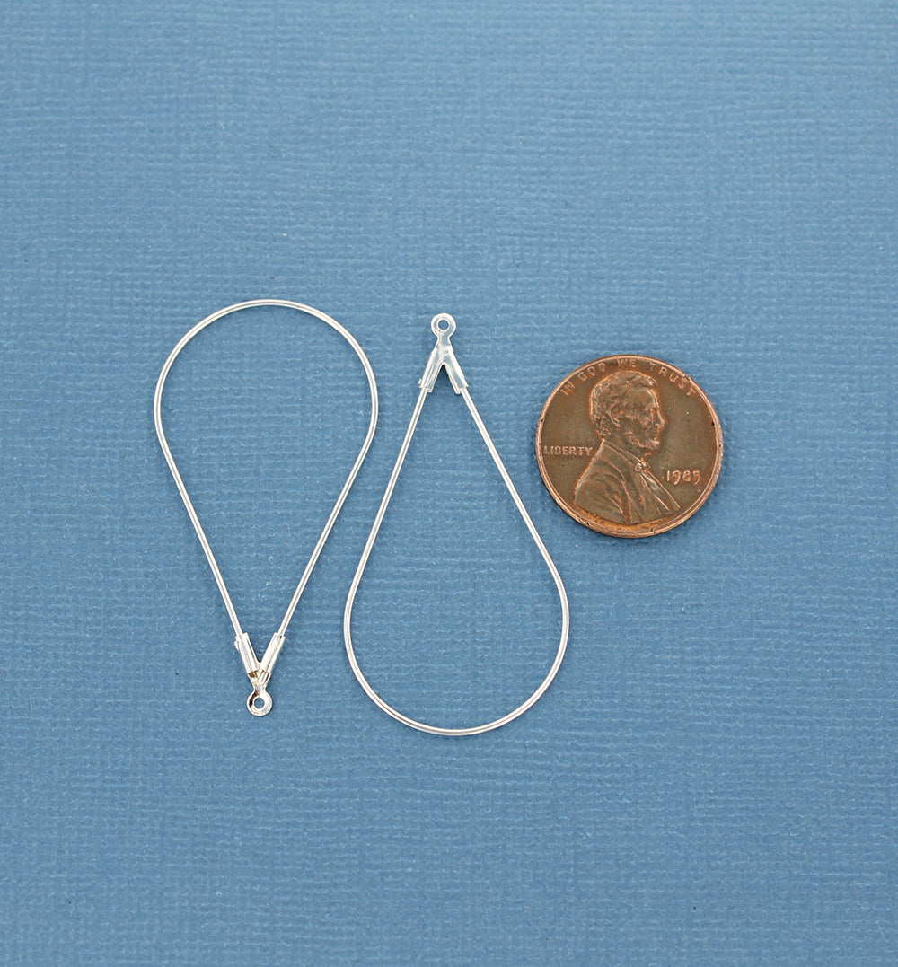 Fils de boucle d'oreille en laiton argenté - Pendentif style goutte - 42 mm x 23 mm - 8 pièces 4 paires - Z423