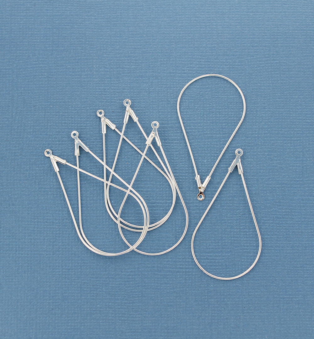 Fils de boucle d'oreille en laiton argenté - Pendentif style goutte - 42 mm x 23 mm - 8 pièces 4 paires - Z423