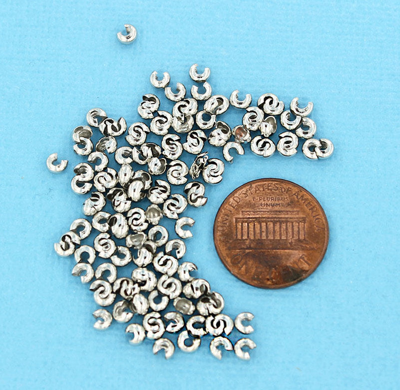 Silver Tone Crimp Bead Covers - 4mm Open, 3mm Closed - 100 Pieces - FD497