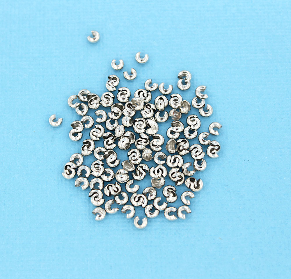 Silver Tone Crimp Bead Covers - 4mm Open, 3mm Closed - 100 Pieces - FD497