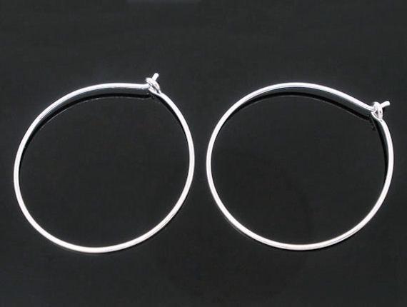 Silver Tone Earring Wires - Wine Charms Hoops - 20mm - 24 Pieces - Z080