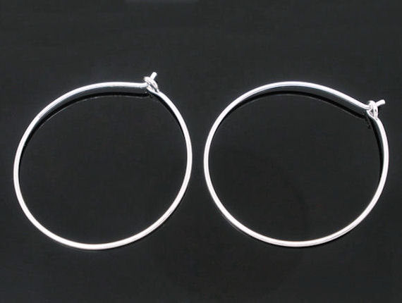 Silver Tone Earring Wires - Wine Charms Hoops - 25mm - 50 Pieces 25 Pairs - Z079