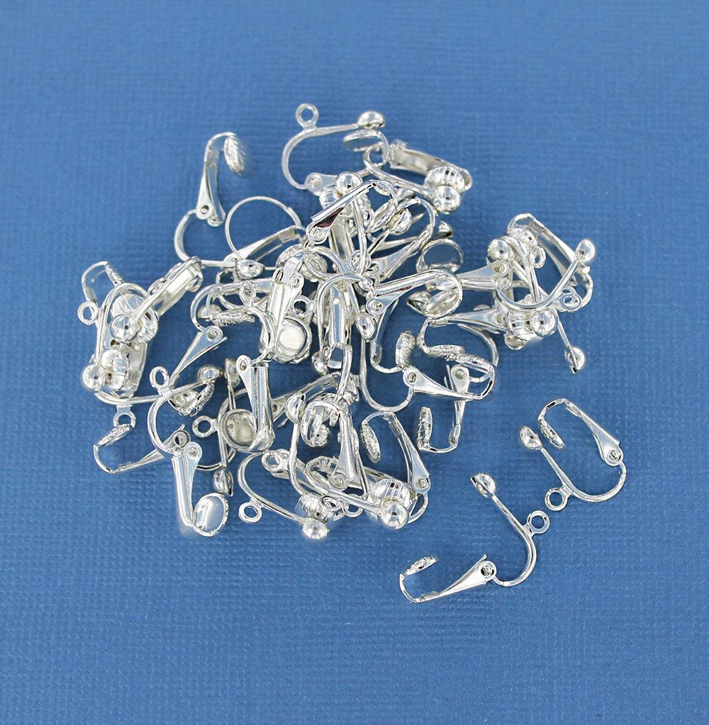 Boucles d'oreilles argentées - Bases à clipser - 13,5 mm x 15,5 mm - 10 pièces 5 paires - FD175
