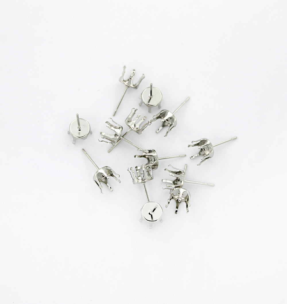 Silver Tone Earrings - Stud Cabochon - 7mm - 30 Pieces 15 Pairs - Z966