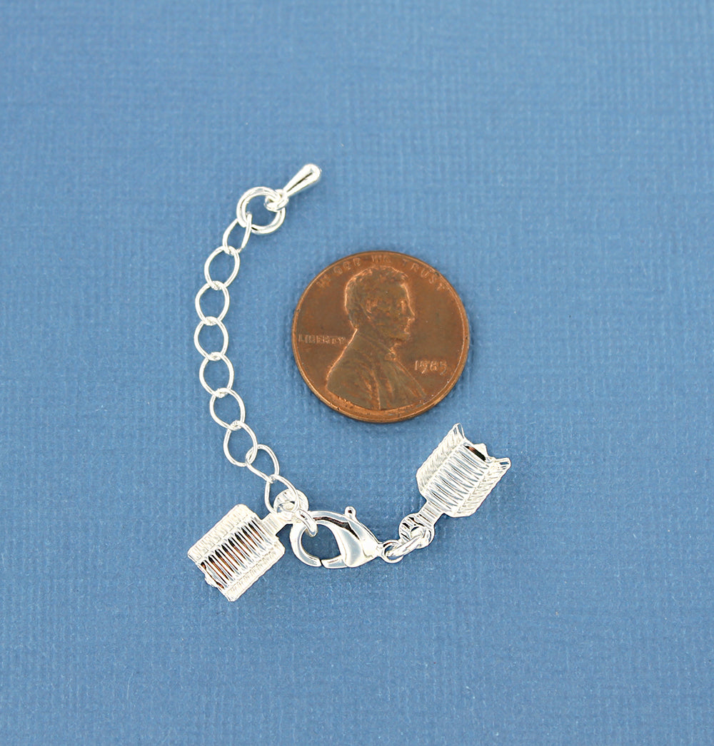 Silver Tone Extender Chain With Lobster Clasp, Chain Drop and 2 Cord Ends - 70mm x 3.3mm - 6 Pieces - FD342