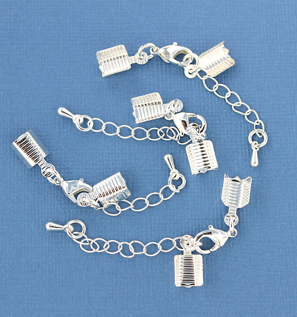 Silver Tone Extender Chain With Lobster Clasp, Chain Drop and 2 Cord Ends - 70mm x 3.3mm - 6 Pieces - FD342