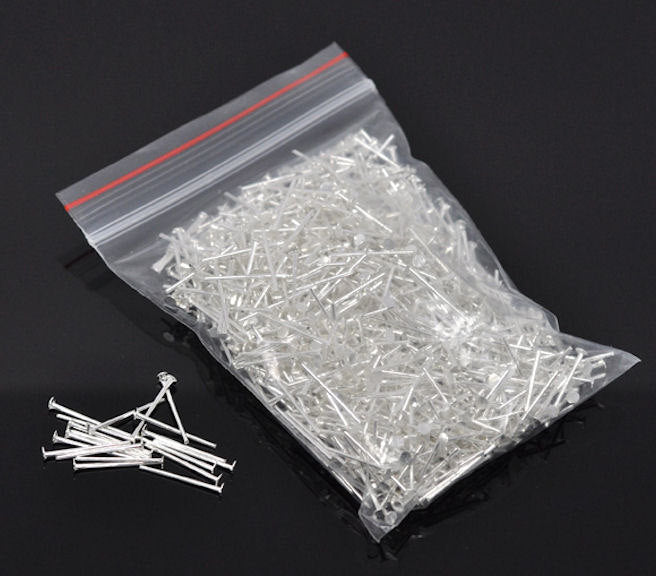 Silver Tone Flat Head Pins - 16mm - 200 Pins - PIN19
