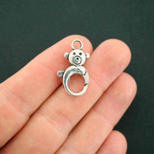 Silver Tone Lobster Clasps 27mm x 15mm 2 Sided Teddy Bear Design - 4 Clasps - FF234