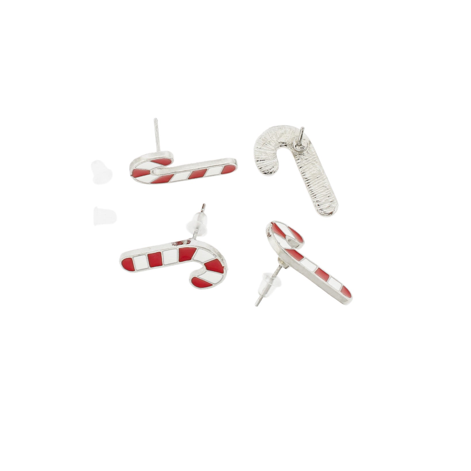 Boucles d'oreilles à tige argentées - Canne en bonbon en émail - 20 mm x 11 mm - 2 pièces 1 paire - ER515